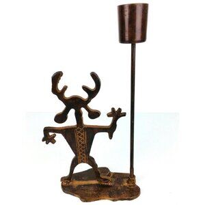 Vintage Hand Crafted Metal Moose/Deer Man Candle Holder made in India RARE